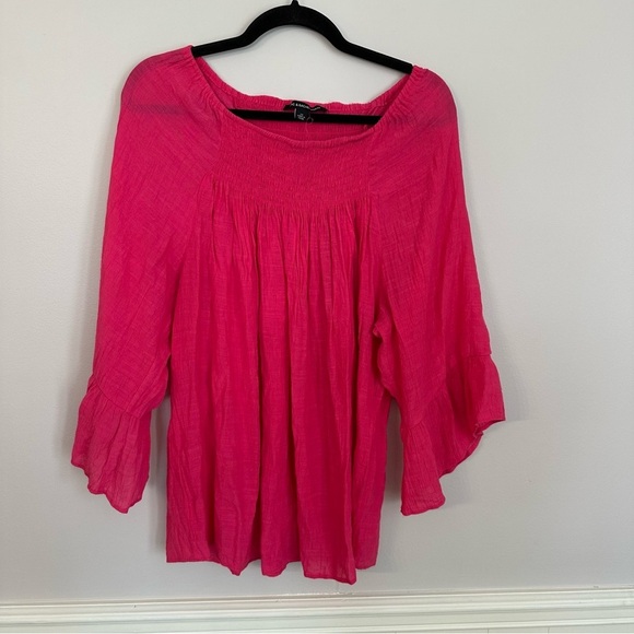 Zac & Rachel Woman 3/4 Ruffle Sleeve Hot Pink Peasant Style Top Sz 2X GUC - Picture 2 of 6